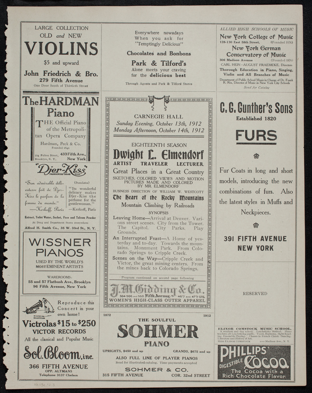 Elmendorf Lecture: The Heart of the Rocky Mountains, October 13, 1912, program page 5