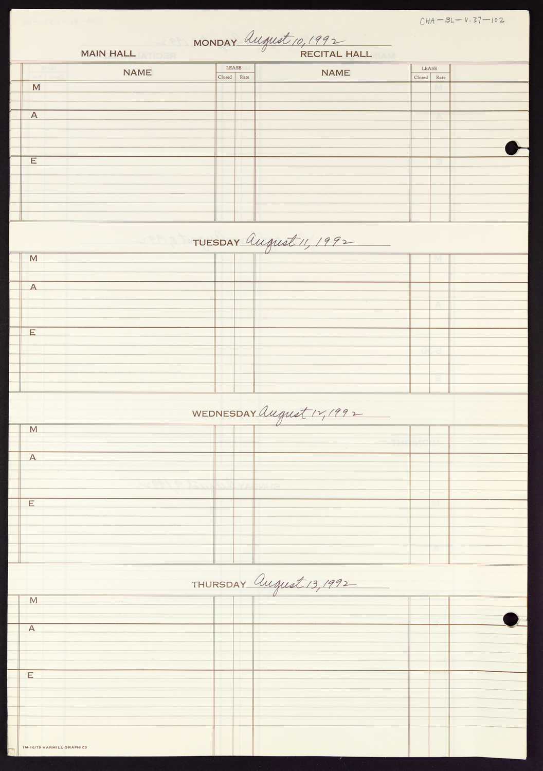 Carnegie Hall Booking Ledger, volume 37, page 102