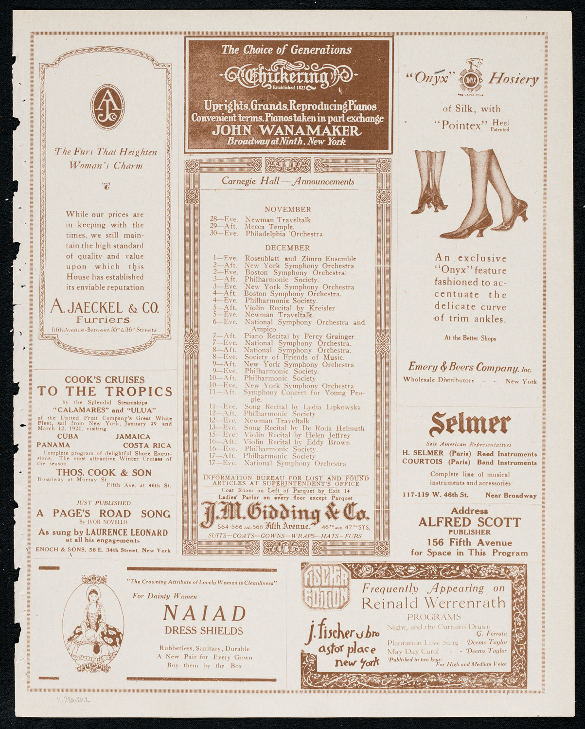 New York Philharmonic, November 28, 1920, program page 3