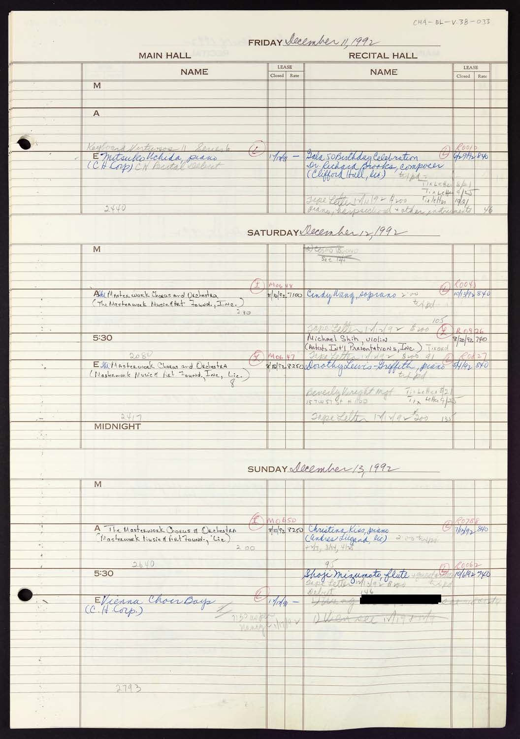 Carnegie Hall Booking Ledger, volume 38, page 33