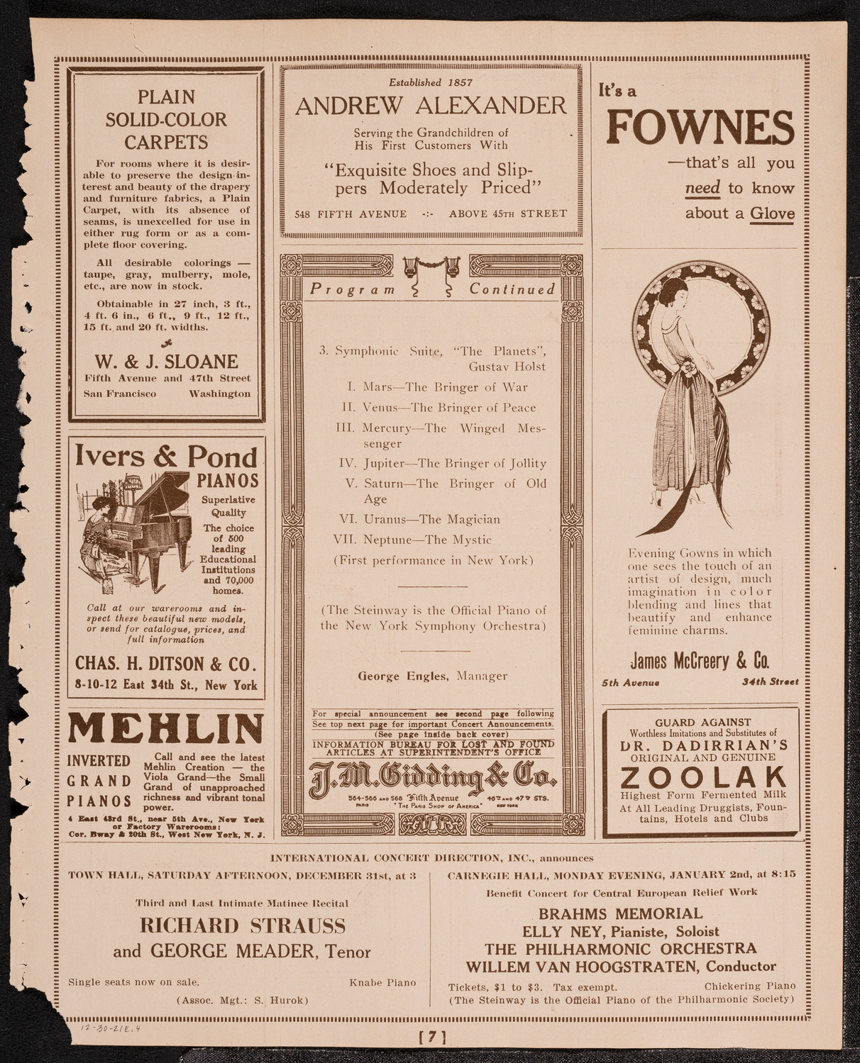 New York Symphony Orchestra, December 30, 1921, program page 7