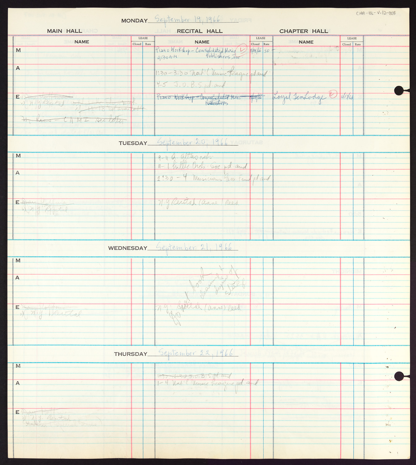 Carnegie Hall Booking Ledger, volume 12, page 8