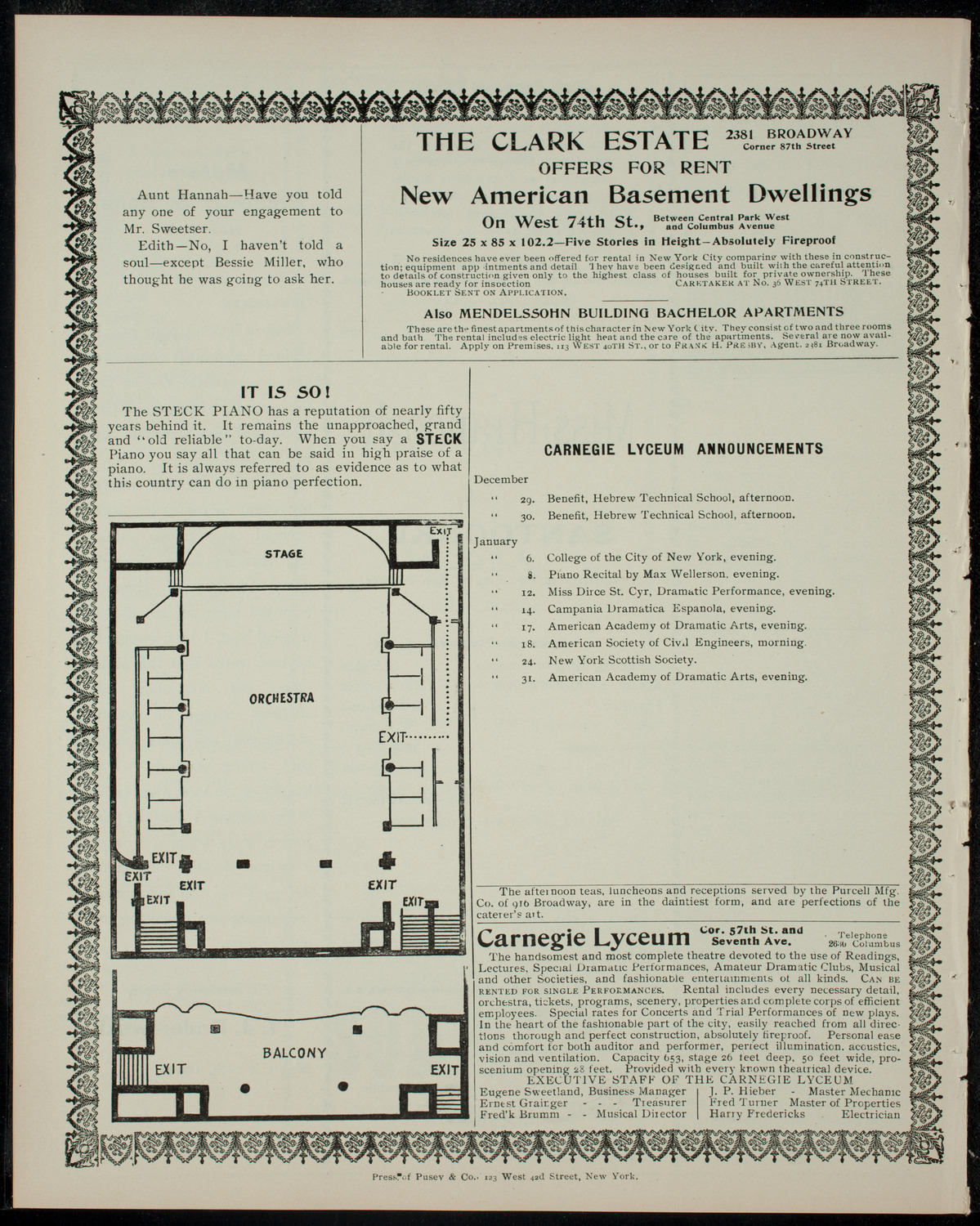Armenian Dramatic Society, December 24, 1904, program page 4