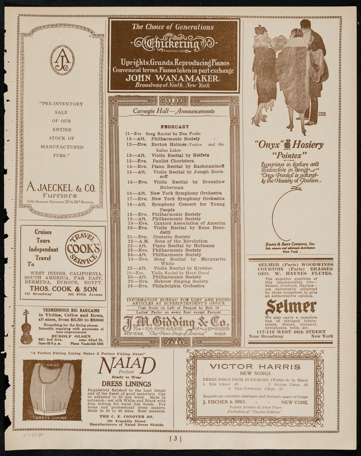 Josef Hofmann, Piano, February 11, 1922, program page 3