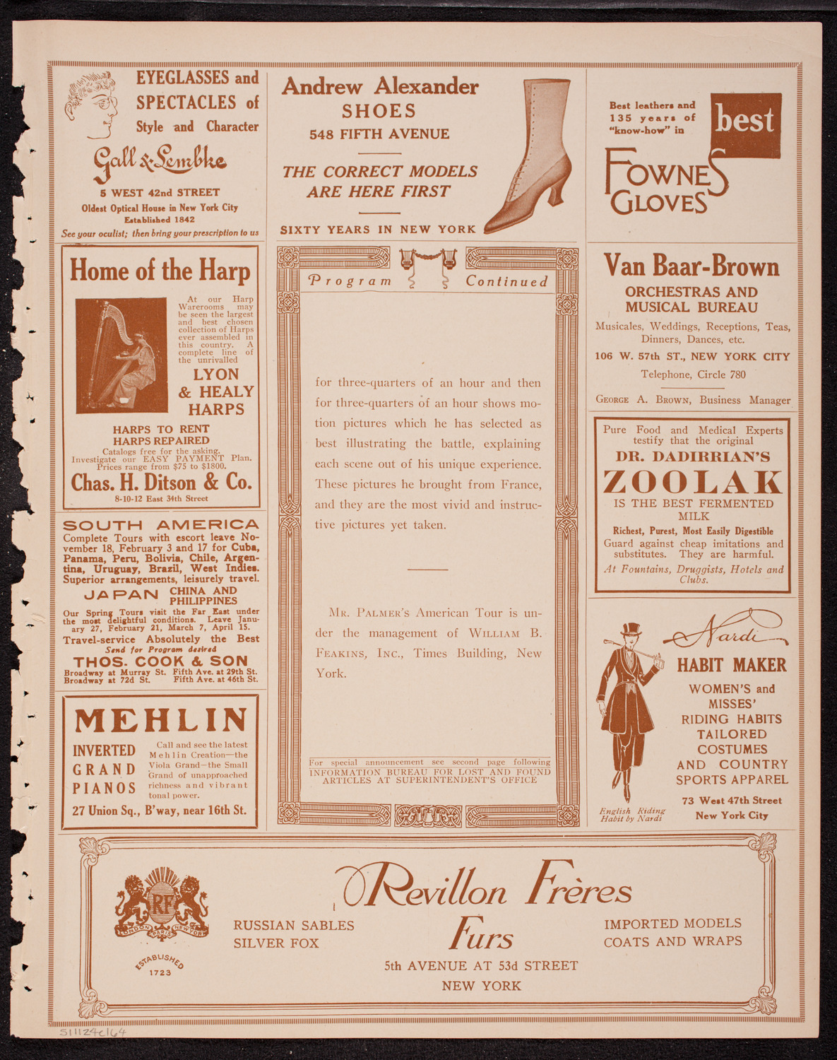 Lecture by Frederick Palmer, November 24, 1916, program page 7