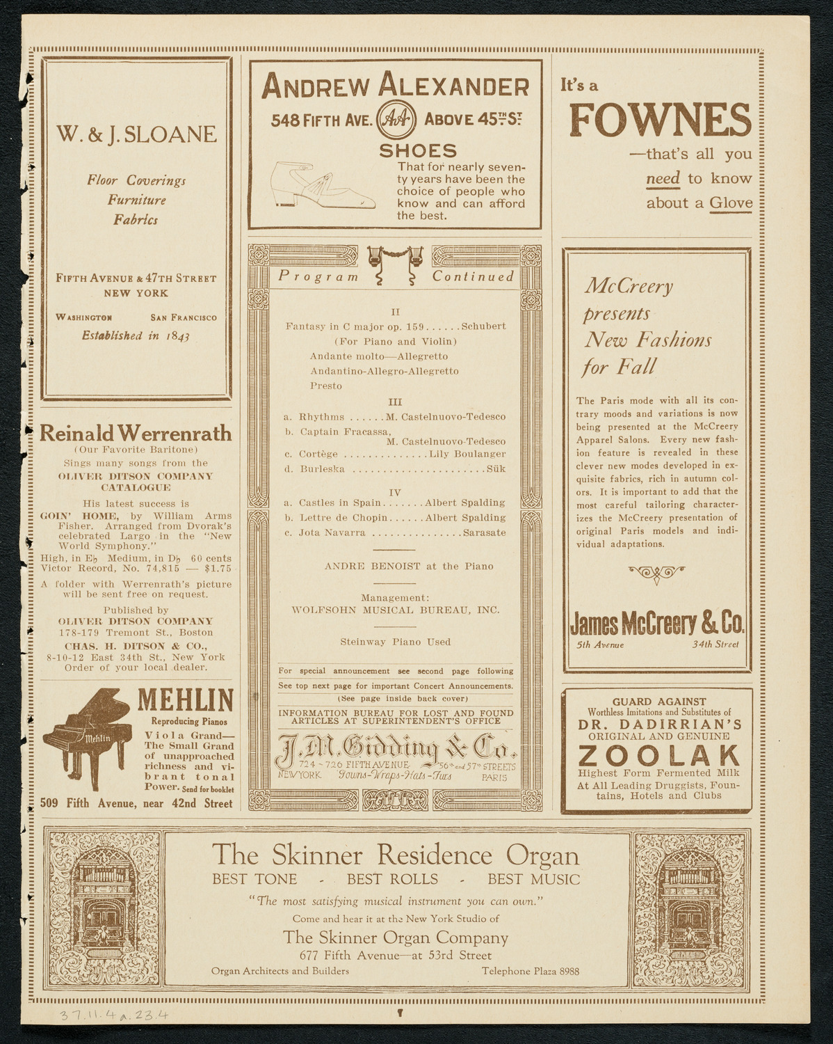 Albert Spalding, Violin, November 4, 1923, program page 7