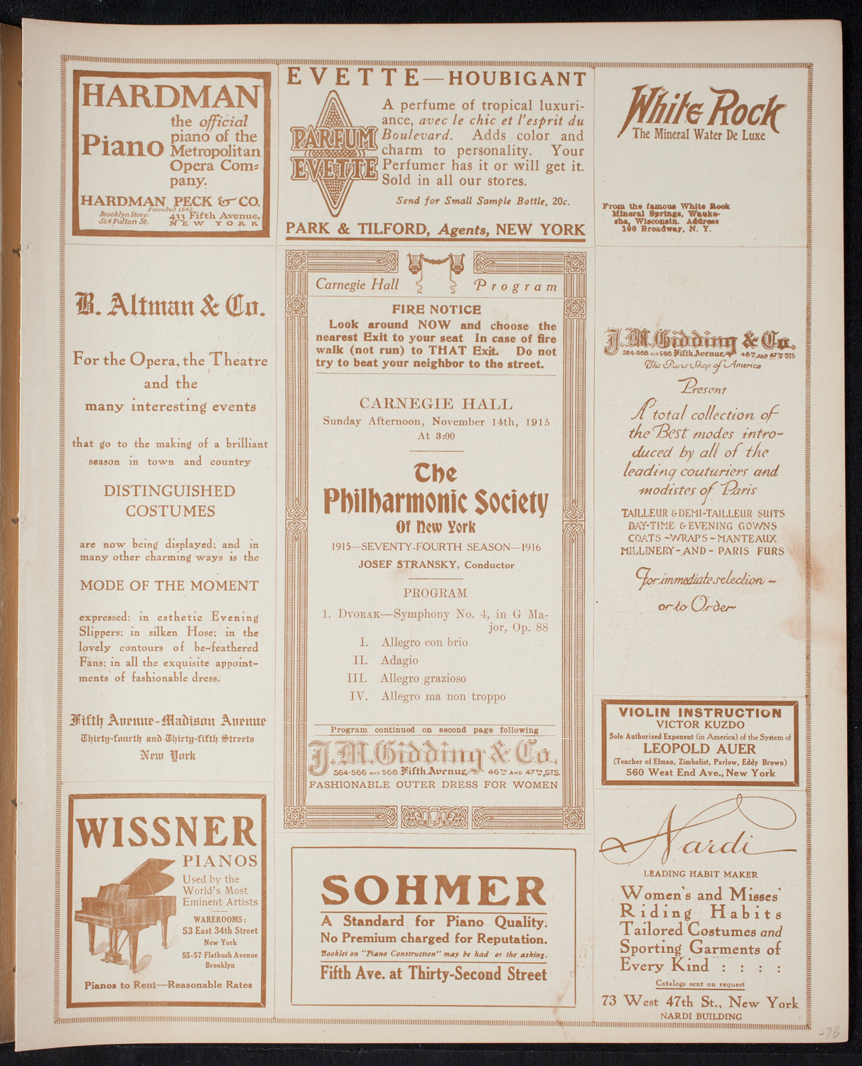 New York Philharmonic, November 14, 1915, program page 5