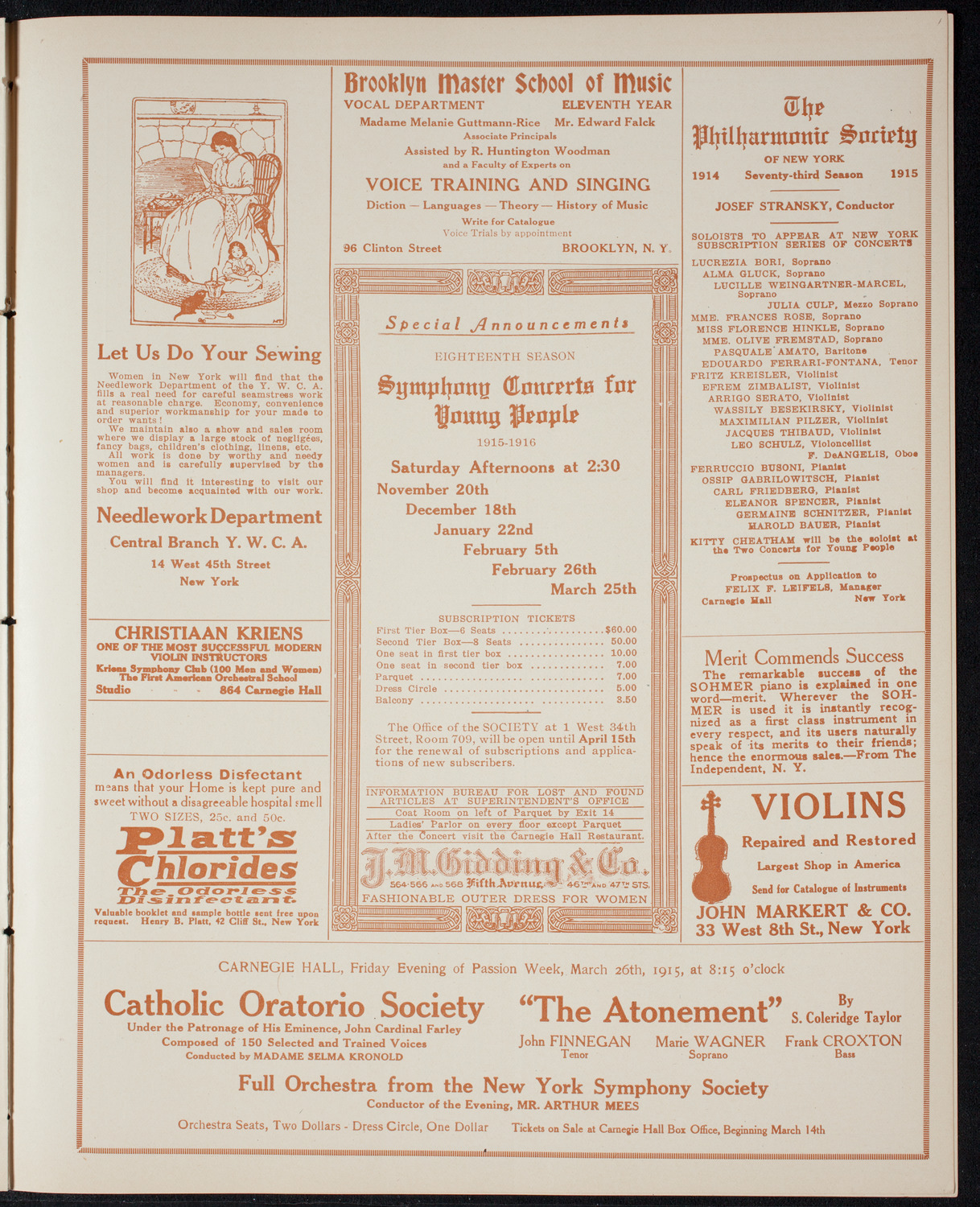 New York Philharmonic, March 21, 1915, program page 9