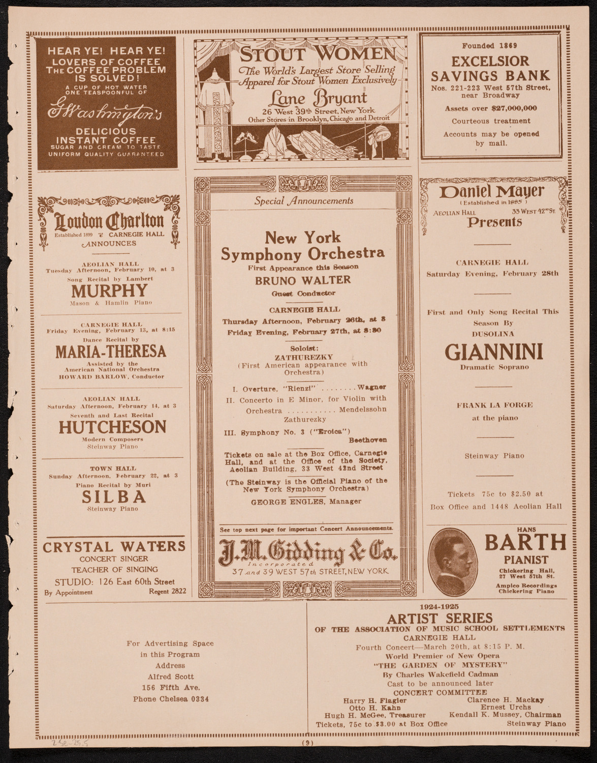 New York Philharmonic, February 5, 1925, program page 9