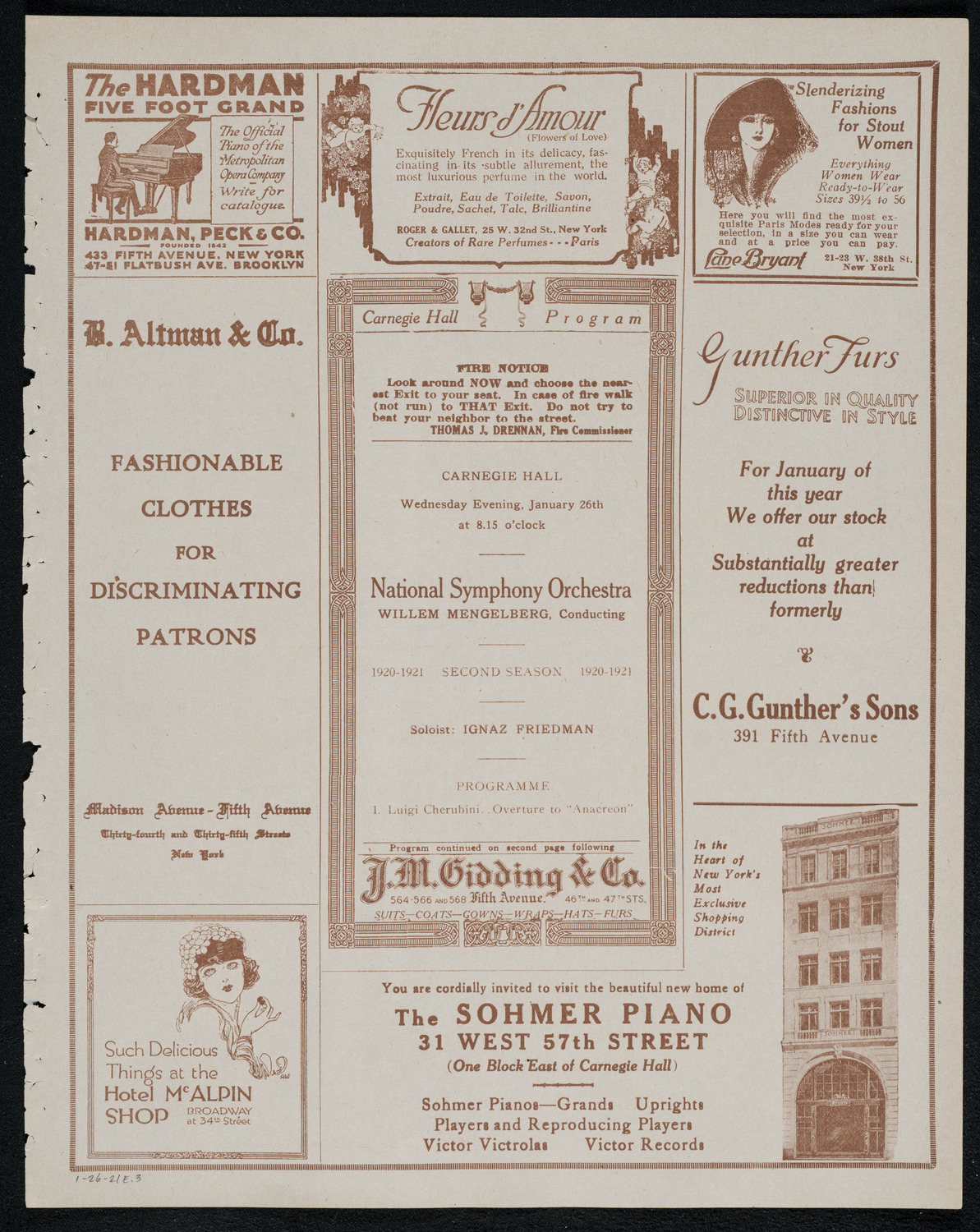 National Symphony Orchestra, January 26, 1921, program page 5