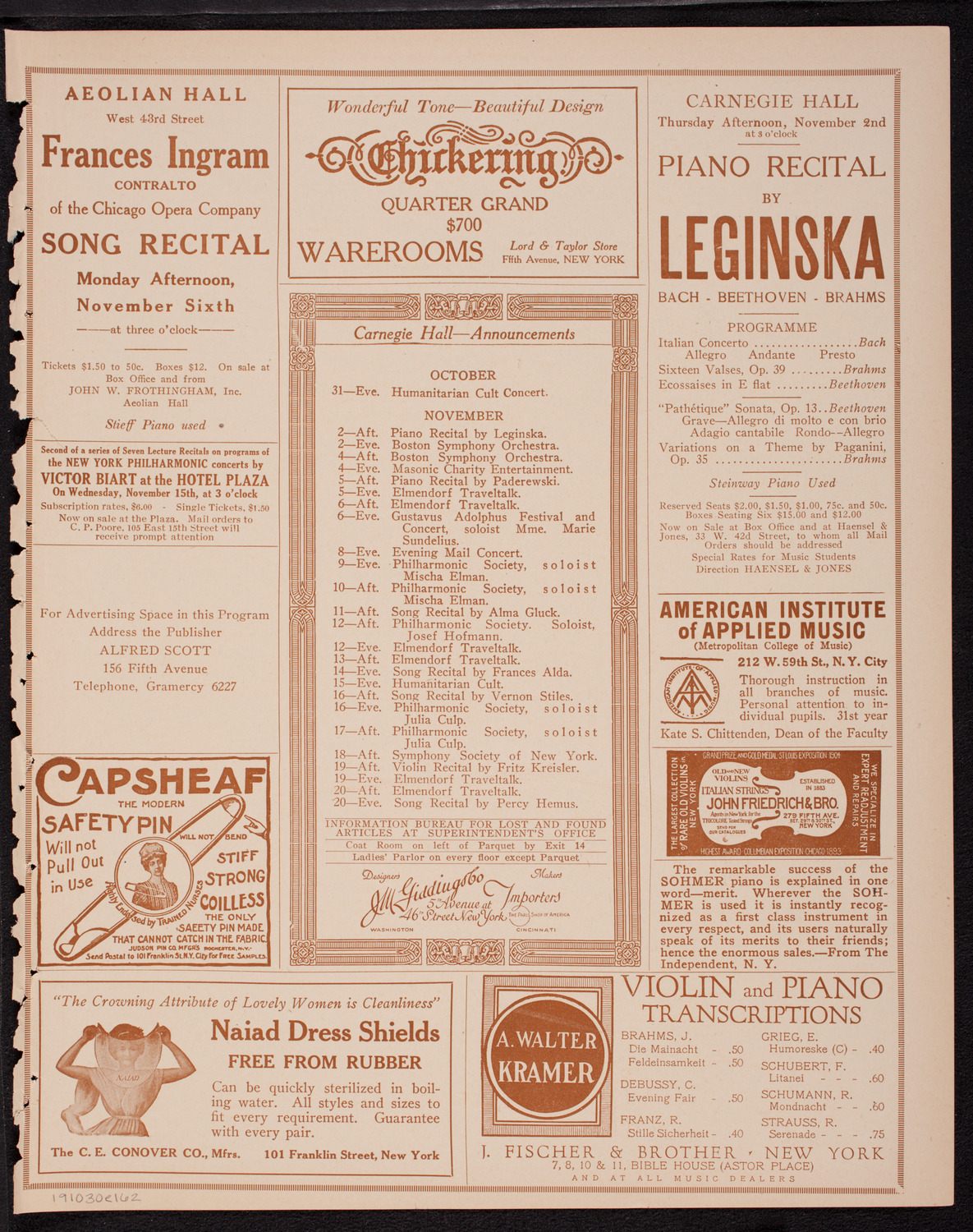 Benefit: Relief Fund for German and Austro-Hungarian POWs in Siberia, October 30, 1916, program page 3