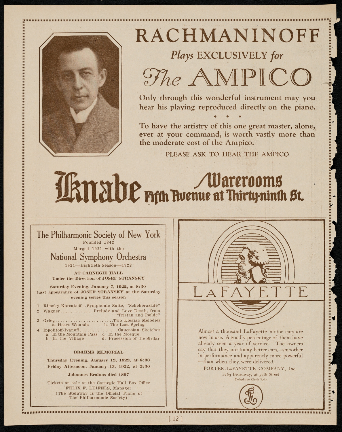 New York Symphony Orchestra, January 6, 1922, program page 12