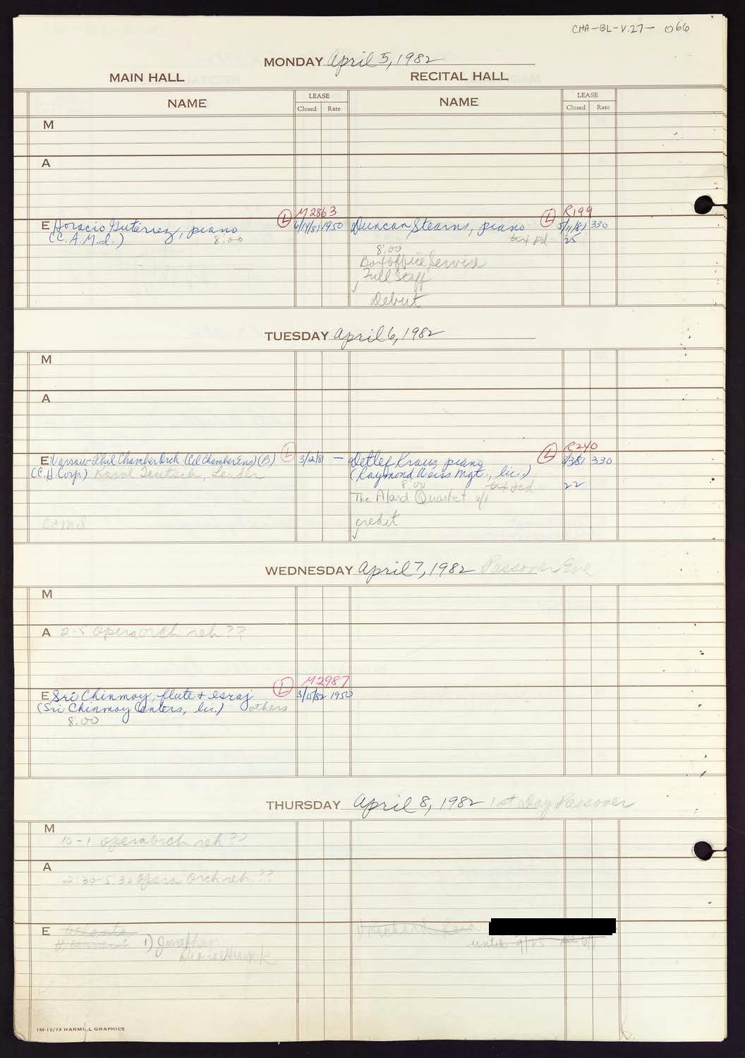 Carnegie Hall Booking Ledger, volume 27, page 66