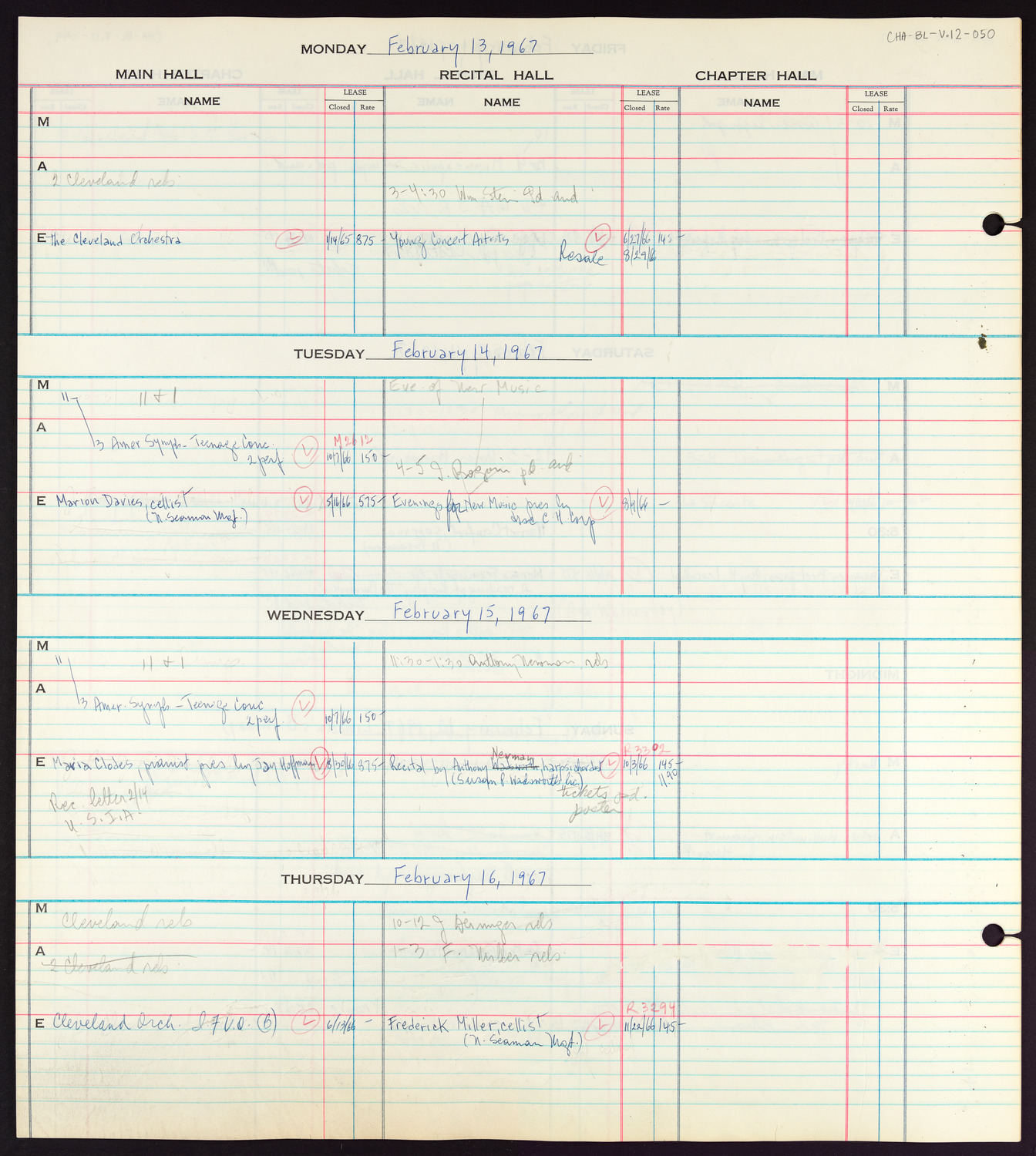 Carnegie Hall Booking Ledger, volume 12, page 50