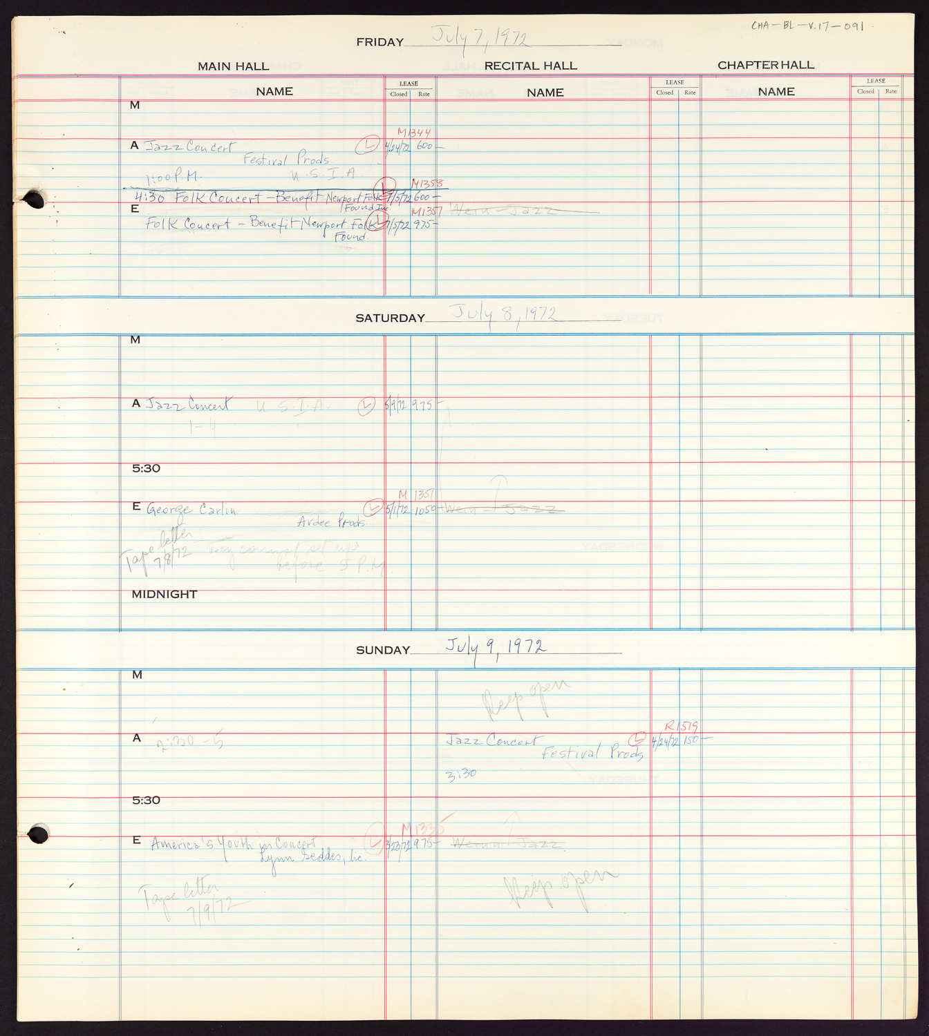 Carnegie Hall Booking Ledger, volume 17, page 91