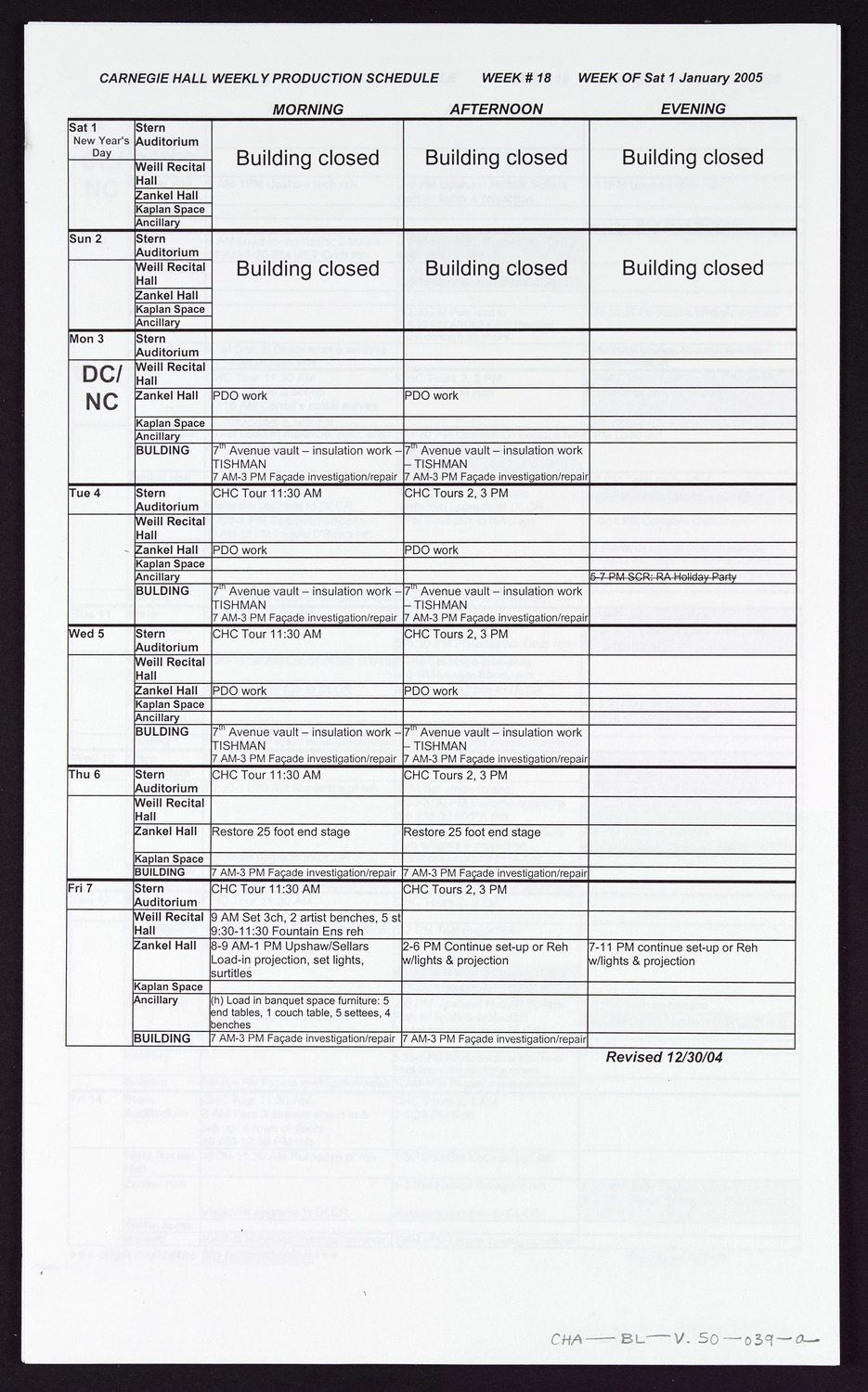 Carnegie Hall Booking Ledger, volume 50, page 39a