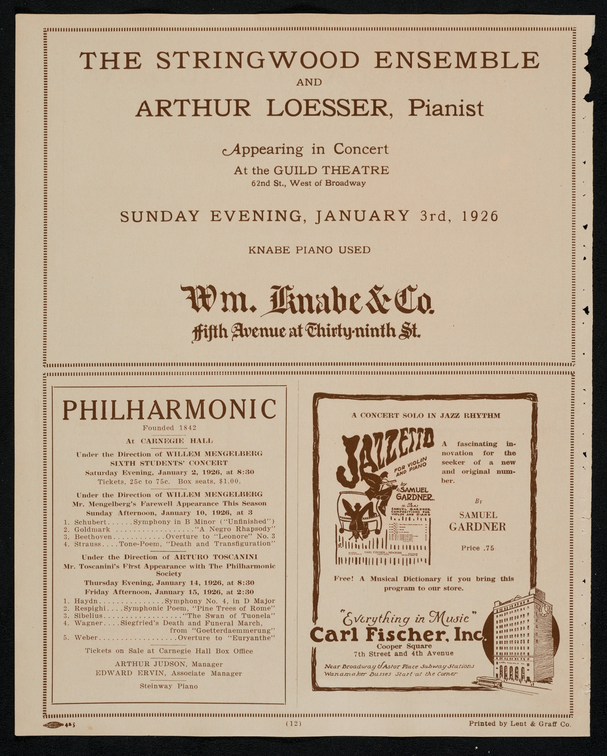 New York Philharmonic, December 31, 1925, program page 12