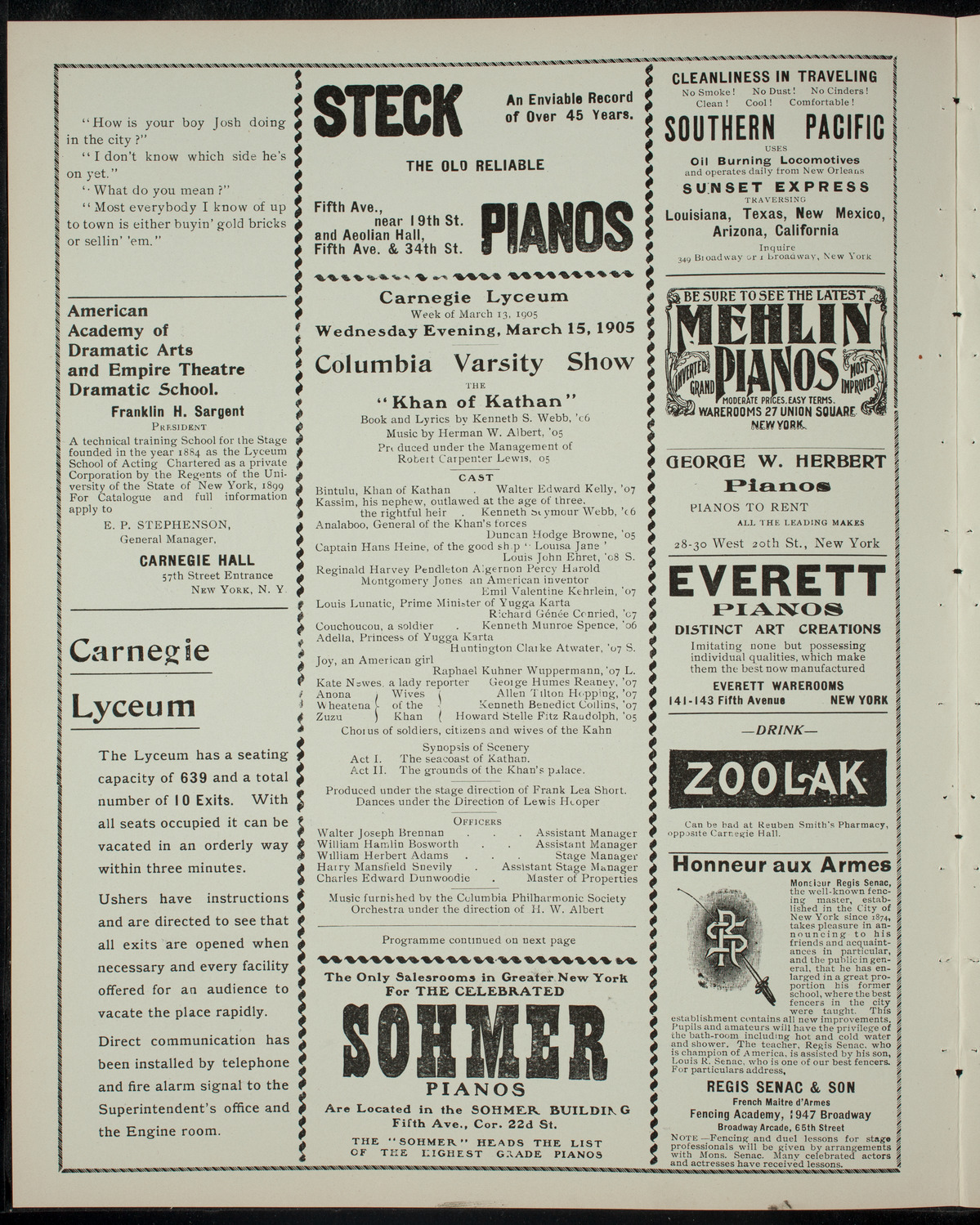 Columbia Varsity Show, March 15, 1905, program page 2