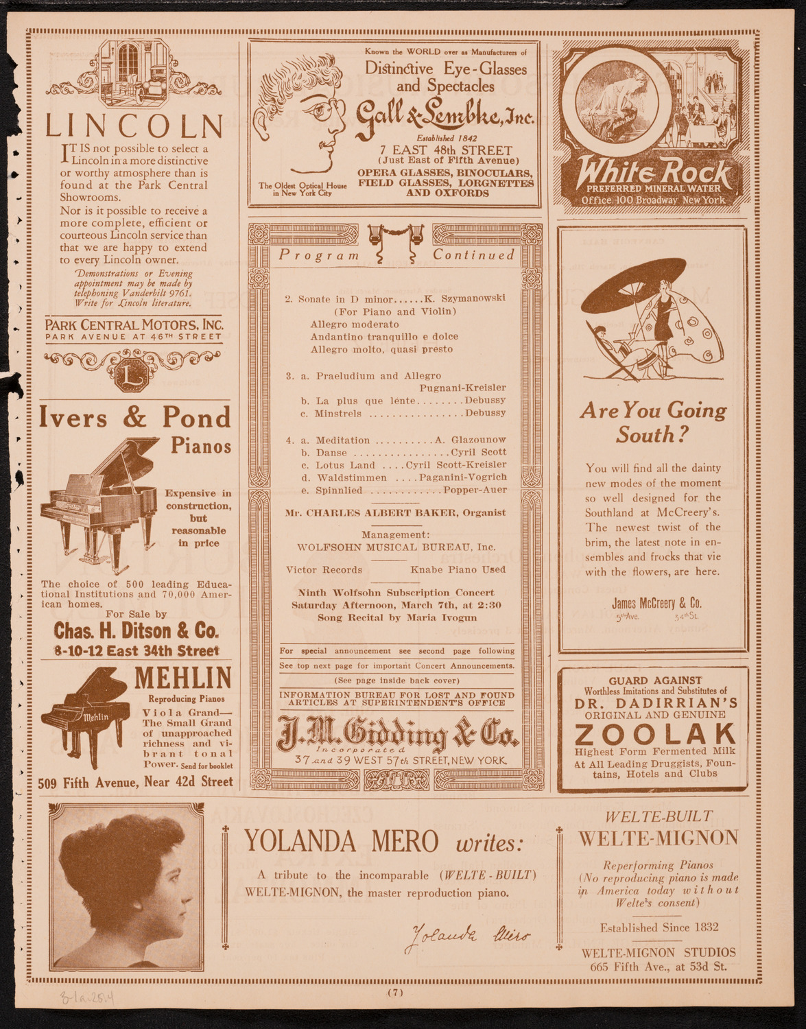 Cecilia Hansen, Violin, March 1, 1925, program page 7