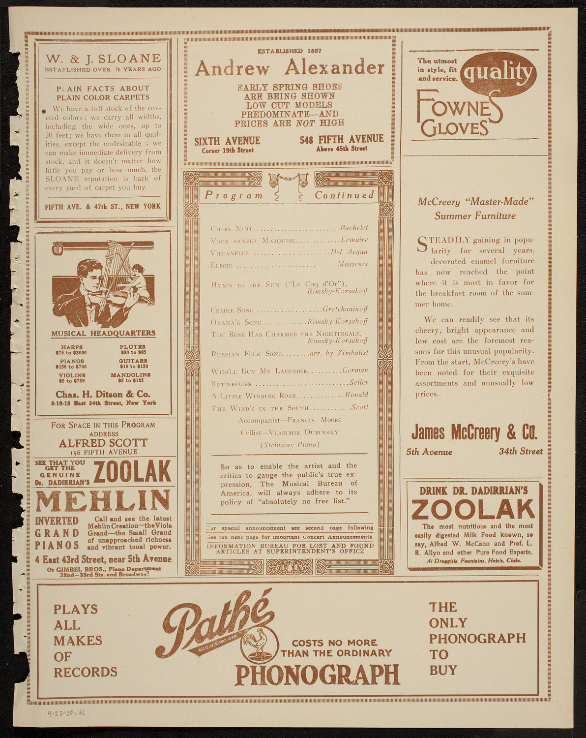 Dirk Foch Symphony Concert, April 21, 1920, program page 7