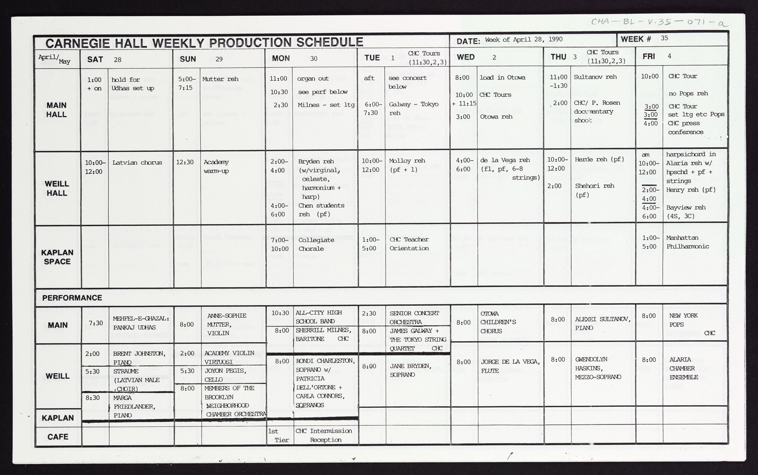 Carnegie Hall Booking Ledger, volume 35, page 71a