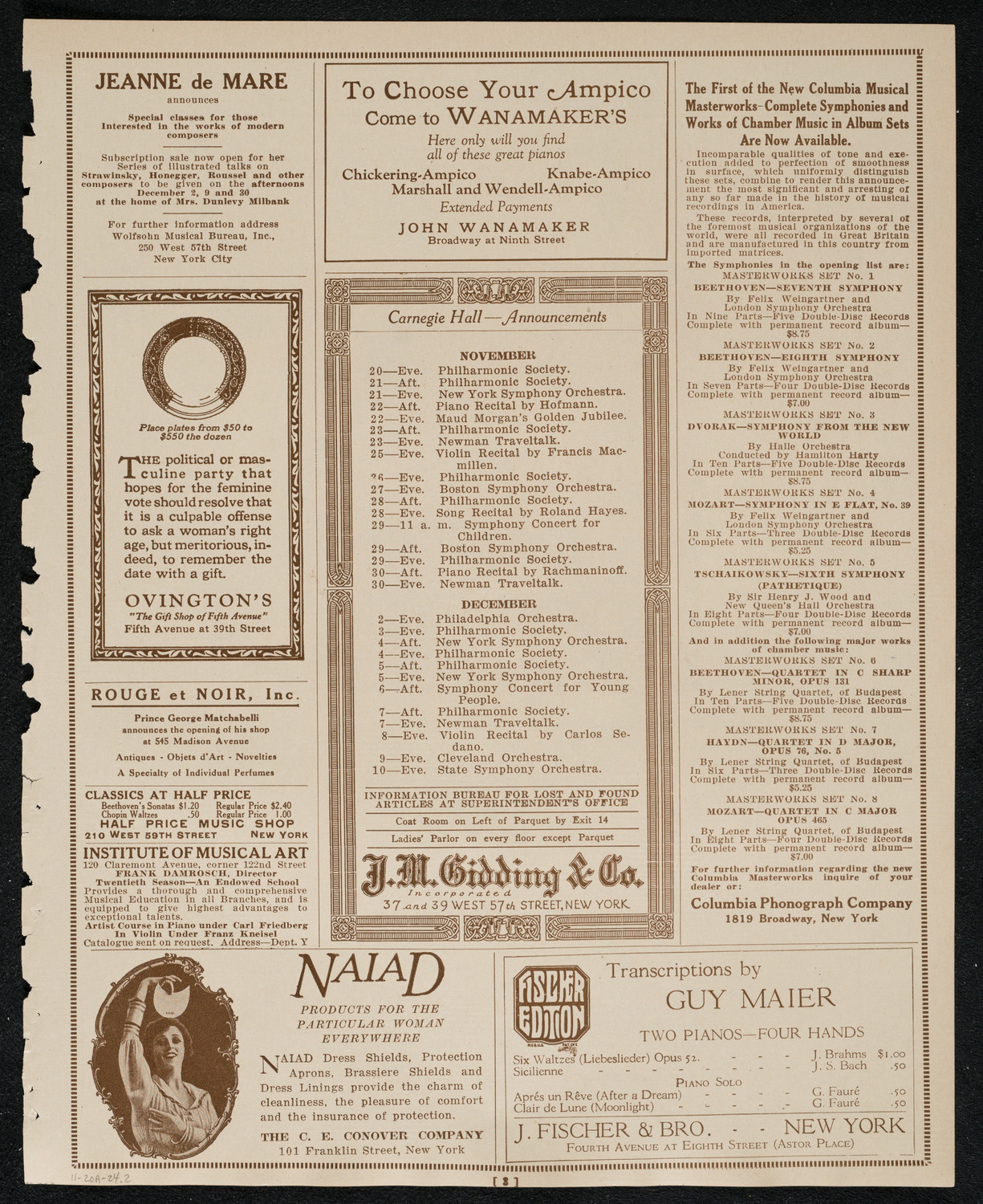 New York Symphony Orchestra, November 20, 1924, program page 3