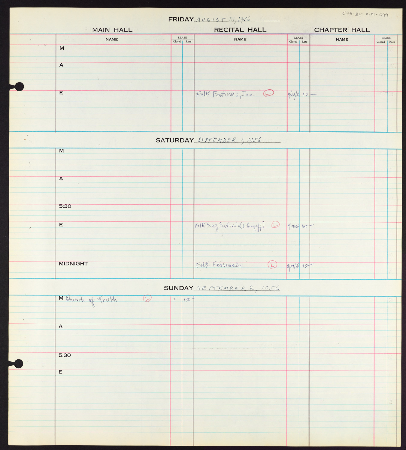 Carnegie Hall Booking Ledger, volume 1, page 99