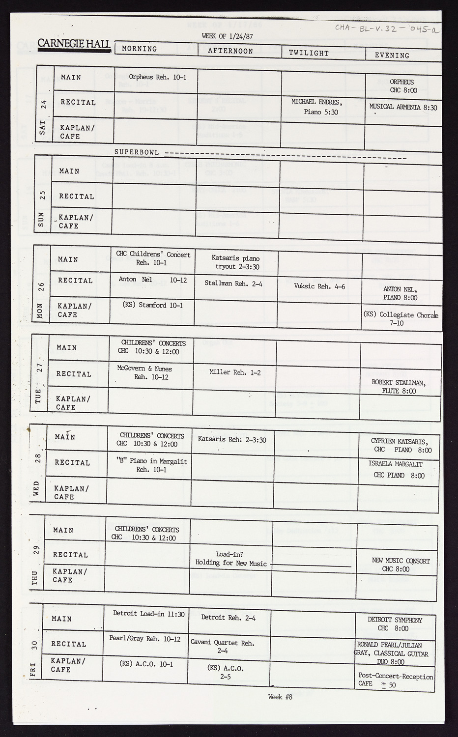 Carnegie Hall Booking Ledger, volume 32, page 45a