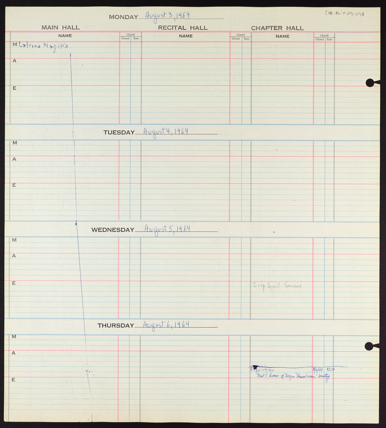 Carnegie Hall Booking Ledger, volume 9, page 98