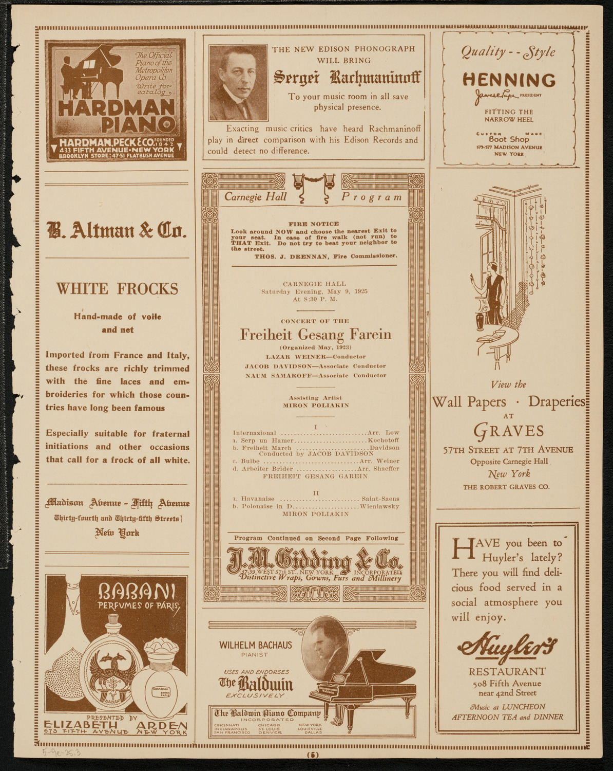 Freiheit Gesang Verein, May 9, 1925, program page 5