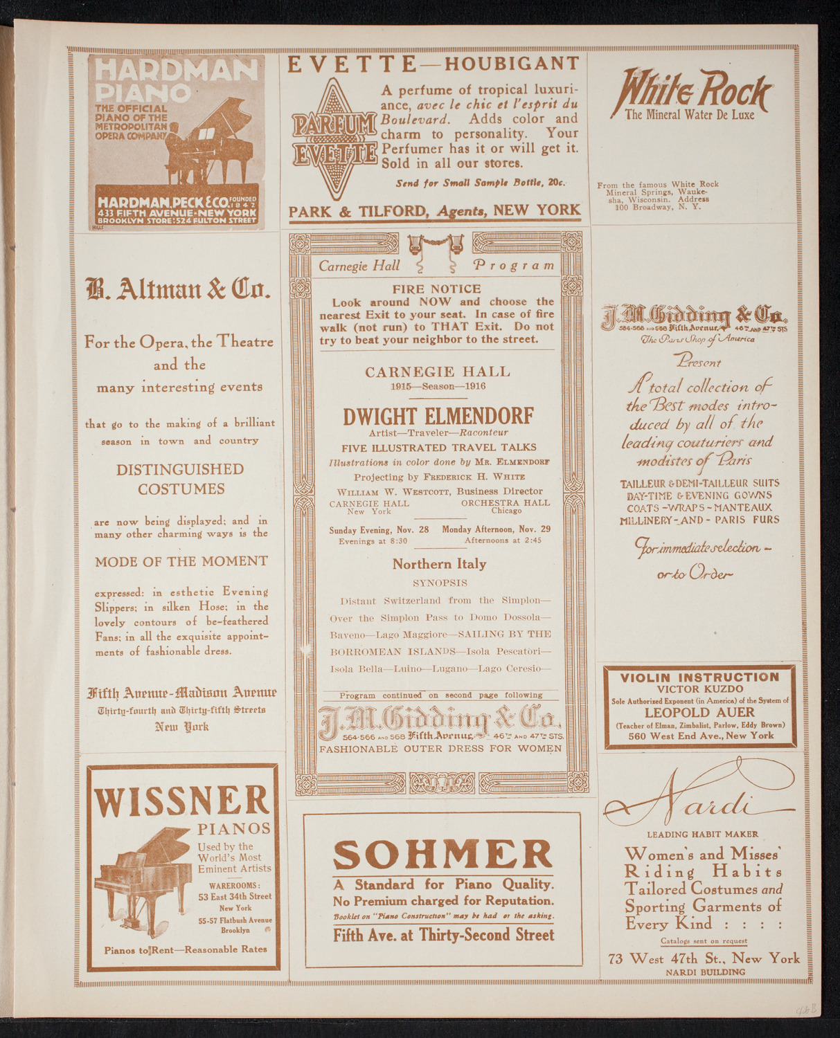 Elmendorf Lecture: Northern Italy, November 28, 1915, program page 5
