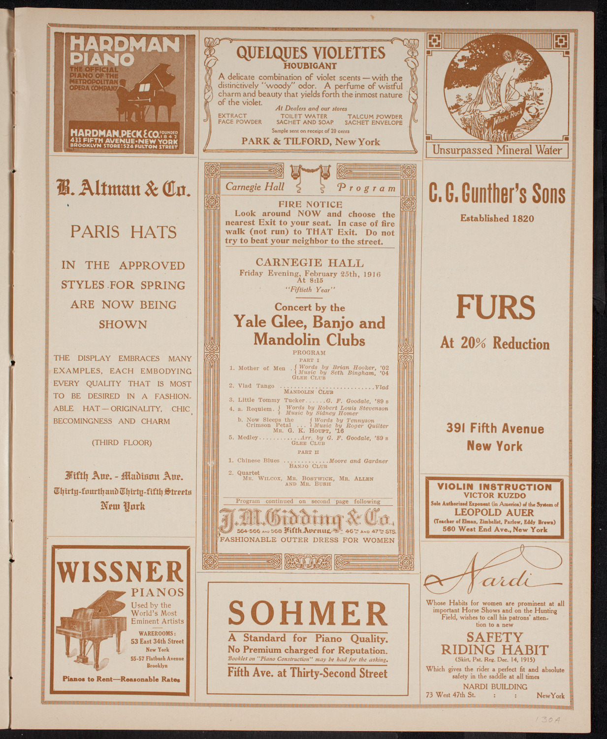 Yale Glee, Banjo and Mandolin Clubs, February 25, 1916, program page 5