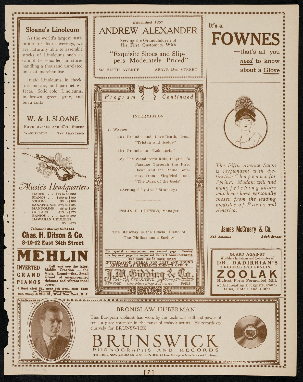 New York Philarmonic, January 26, 1922, program page 7