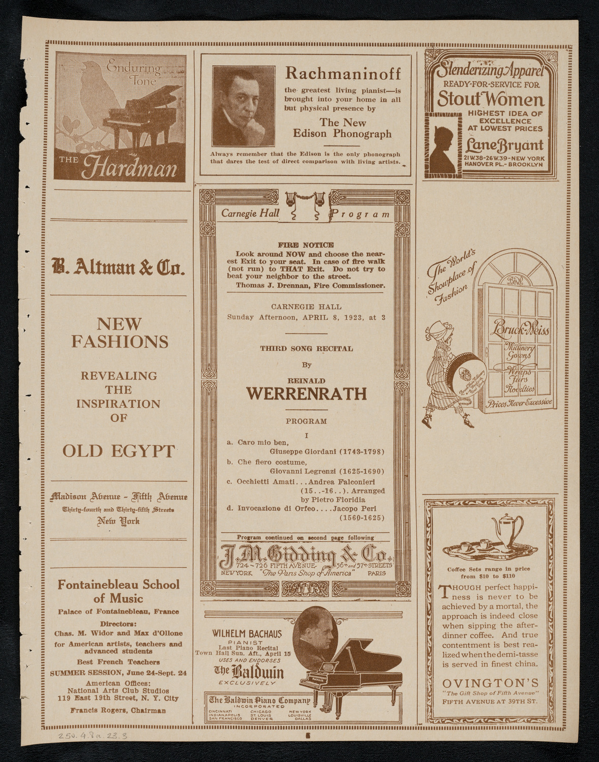 Reinald Werrenrath, Baritone, April 8, 1923, program page 5