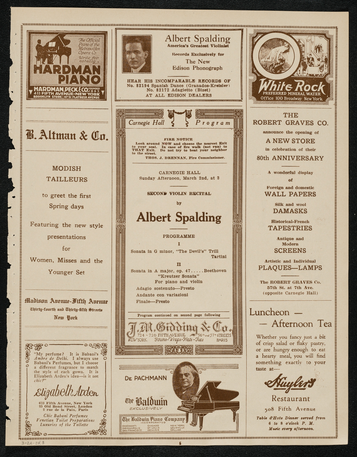 Albert Spalding, Violin, March 2, 1924, program page 5