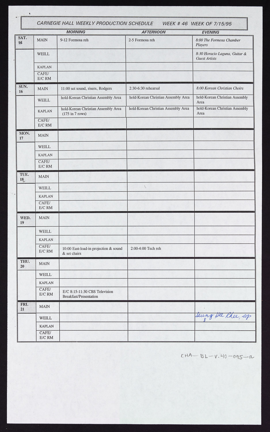 Carnegie Hall Booking Ledger, volume 40, page 95a