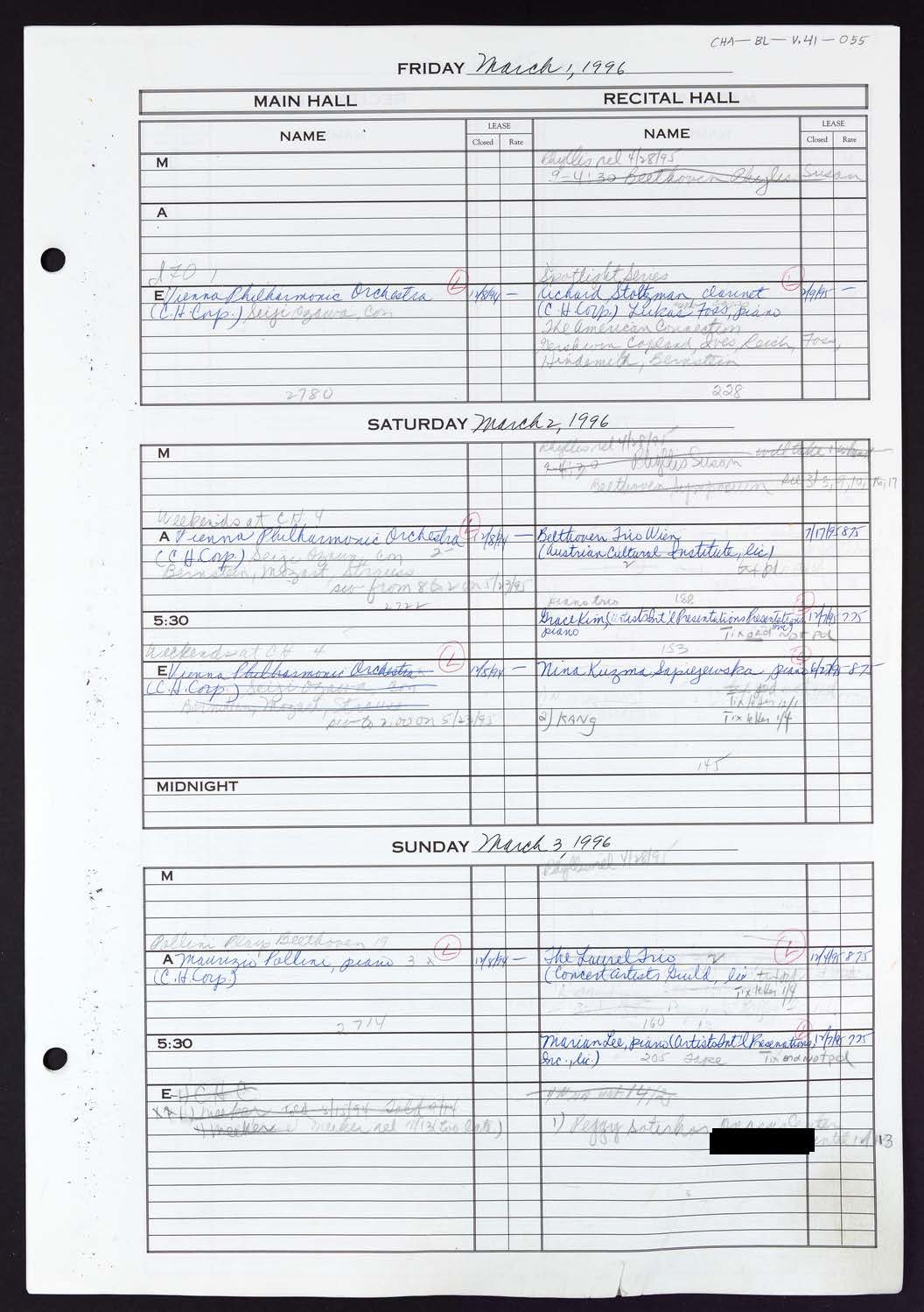 Carnegie Hall Booking Ledger, volume 41, page 55