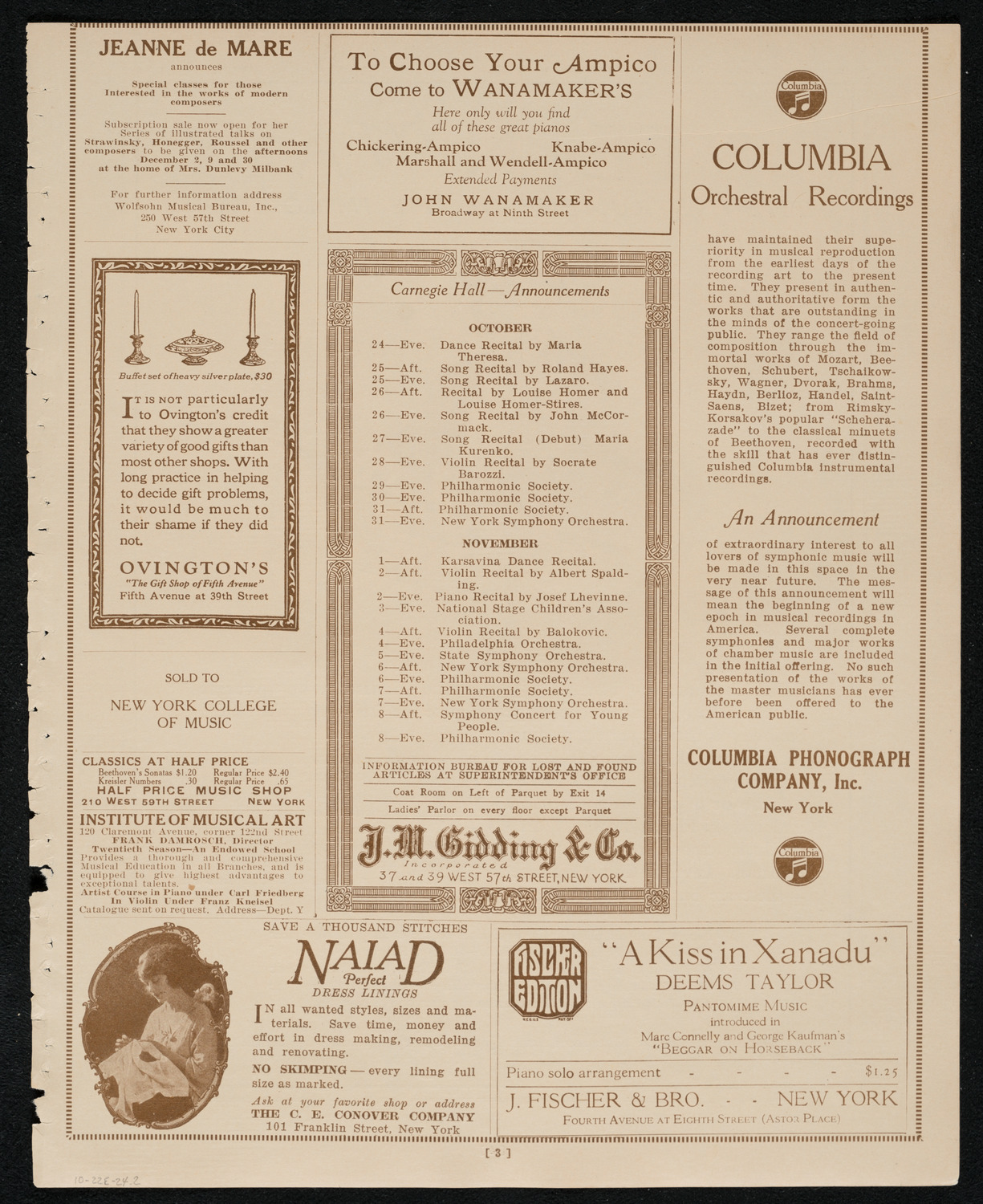 State Symphony Orchestra of New York, October 22, 1924, program page 3