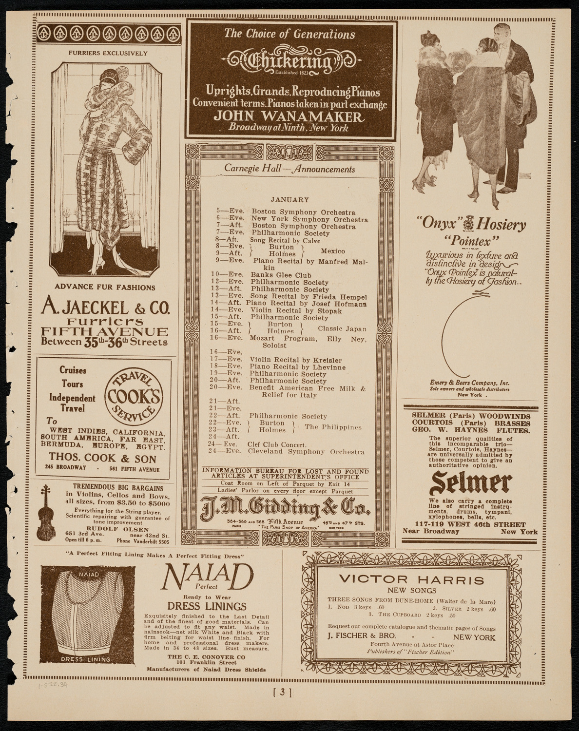 New York Symphony Orchestra, January 5, 1922, program page 3