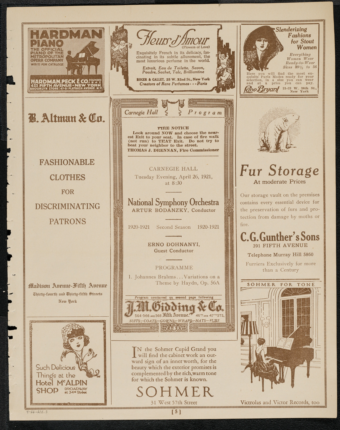 National Symphony Orchestra, April 26, 1921, program page 5