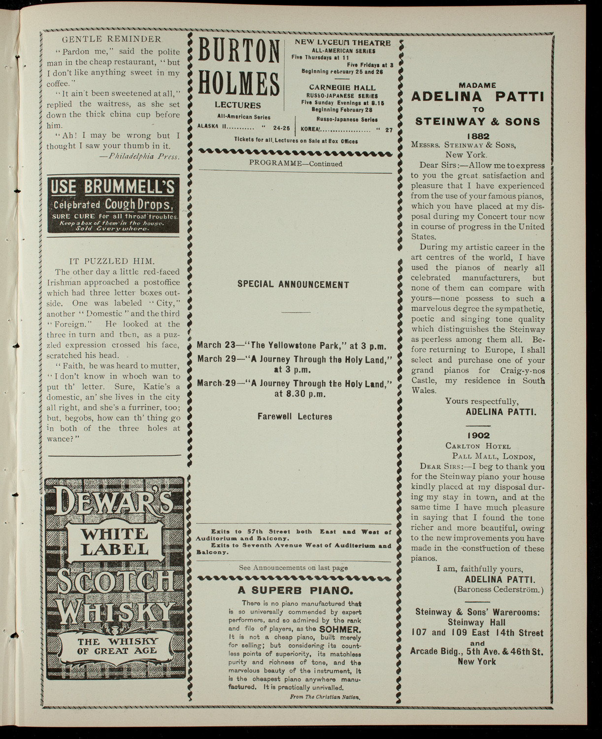 Elmendorf Lecture: Yellowstone Park, March 22, 1904, program page 3