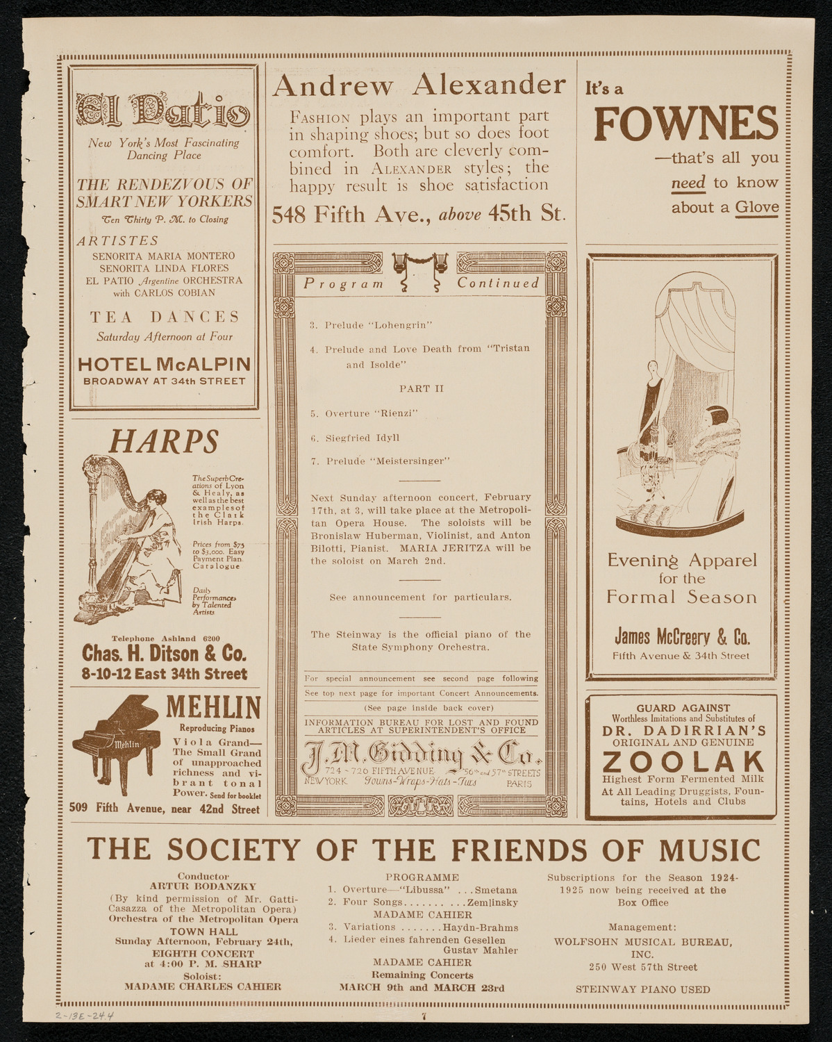 State Symphony Orchestra of New York, February 13, 1924, program page 7