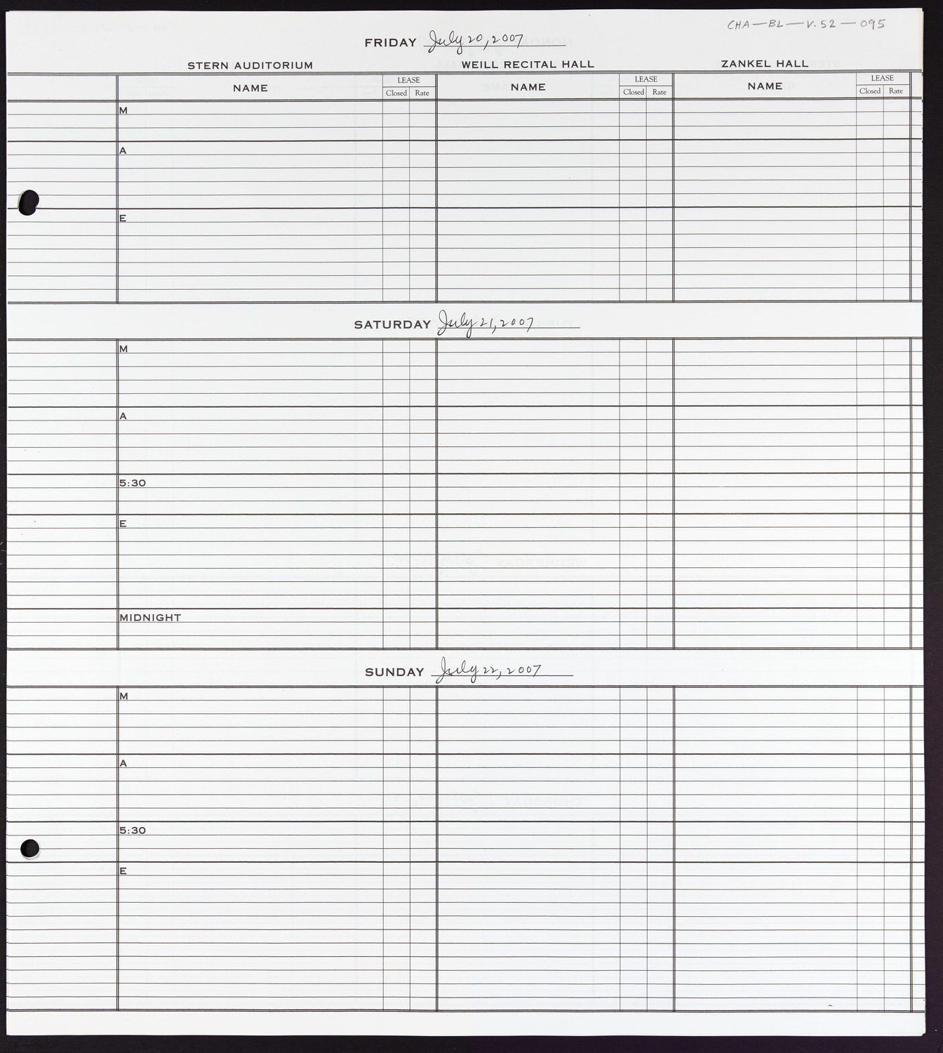 Carnegie Hall Booking Ledger, volume 52, page 95