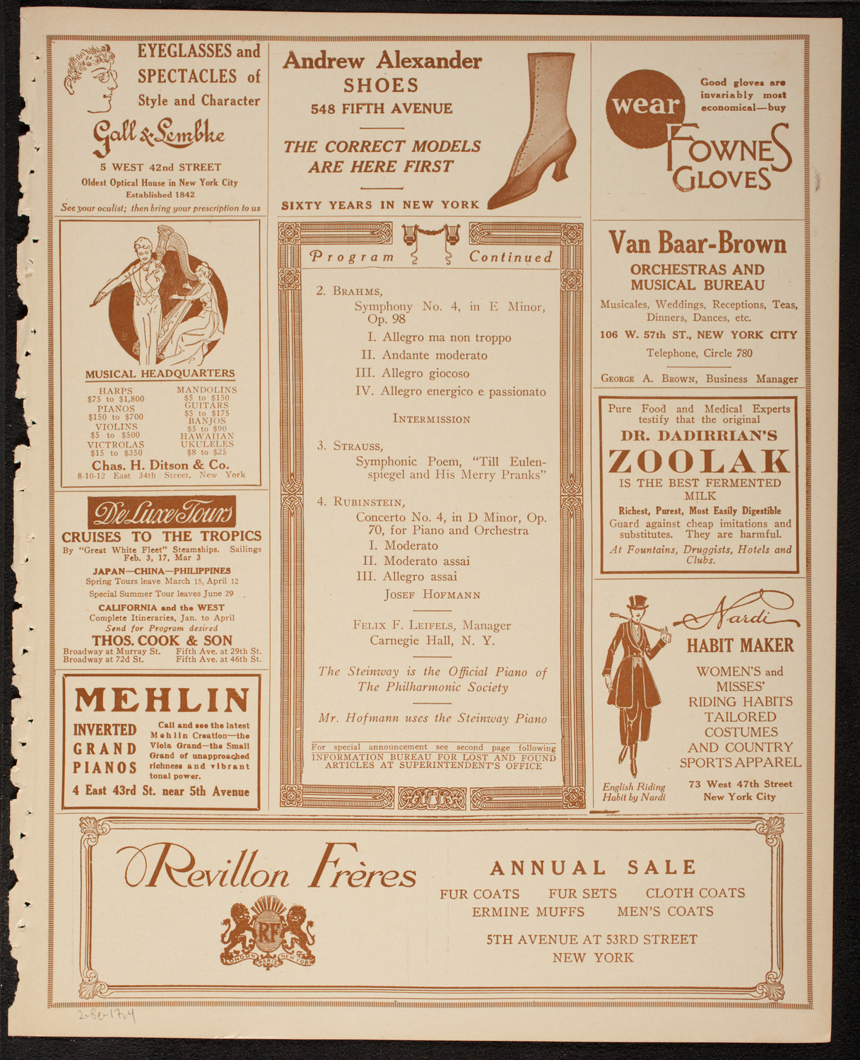 New York Philharmonic, February 8, 1917, program page 7