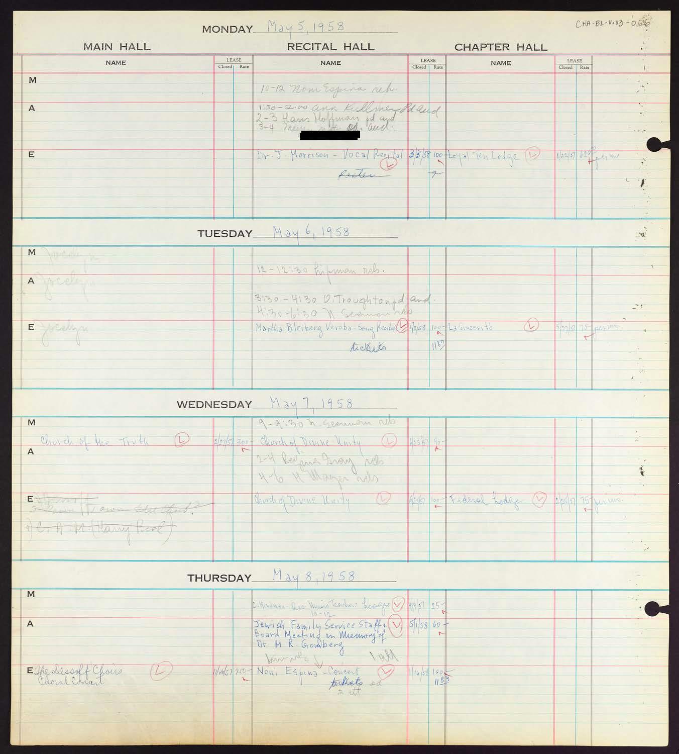 Carnegie Hall Booking Ledger, volume 3, page 66