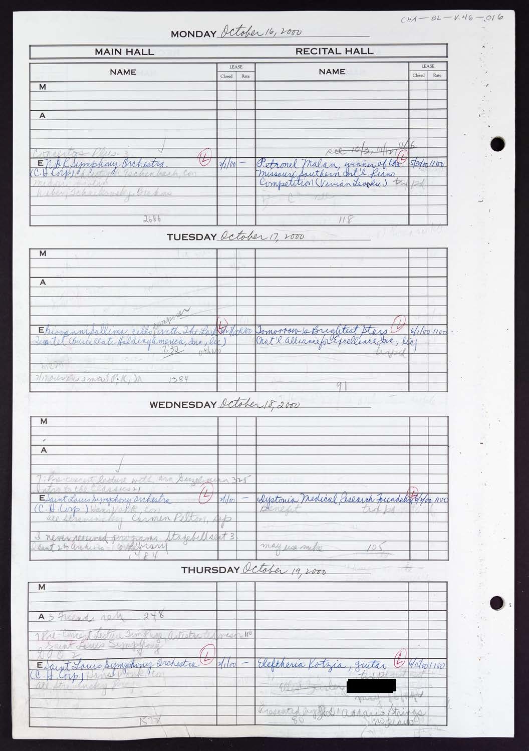 Carnegie Hall Booking Ledger, volume 46, page 16