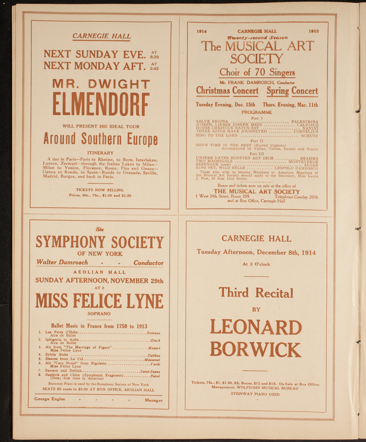 Leonard Borwick, Piano, November 24, 1914, program page 8