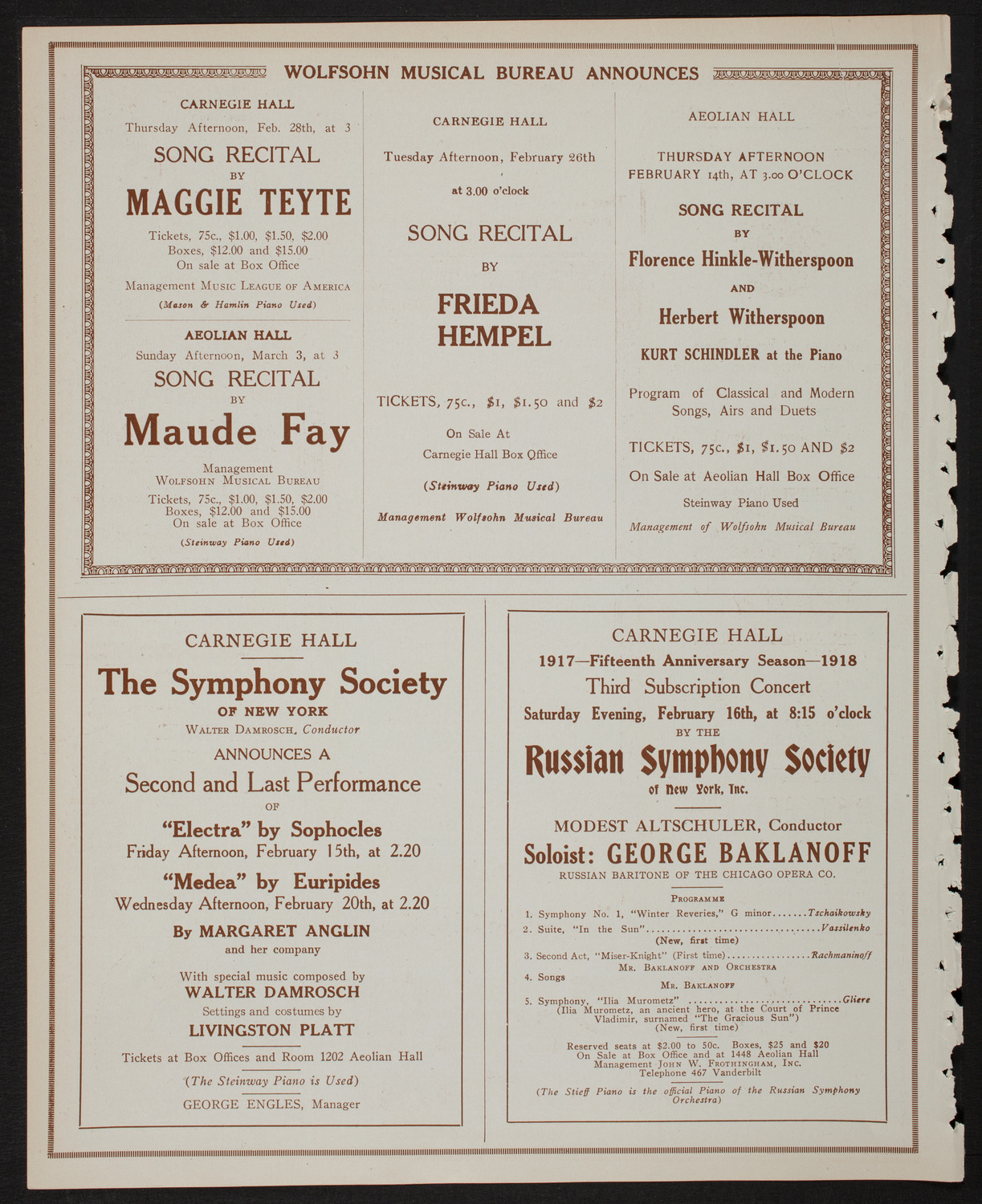 New York Philharmonic, February 9, 1918, program page 8