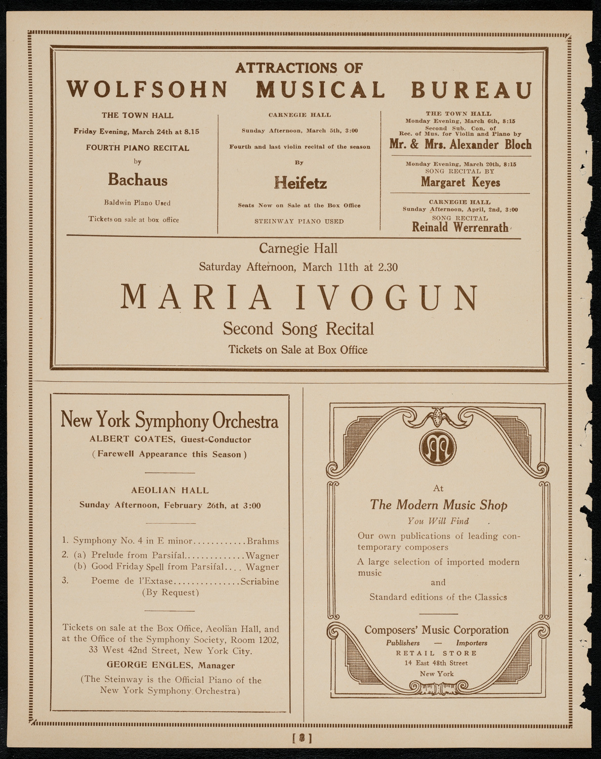 Josef Hofmann, Piano, February 22, 1922, program page 8