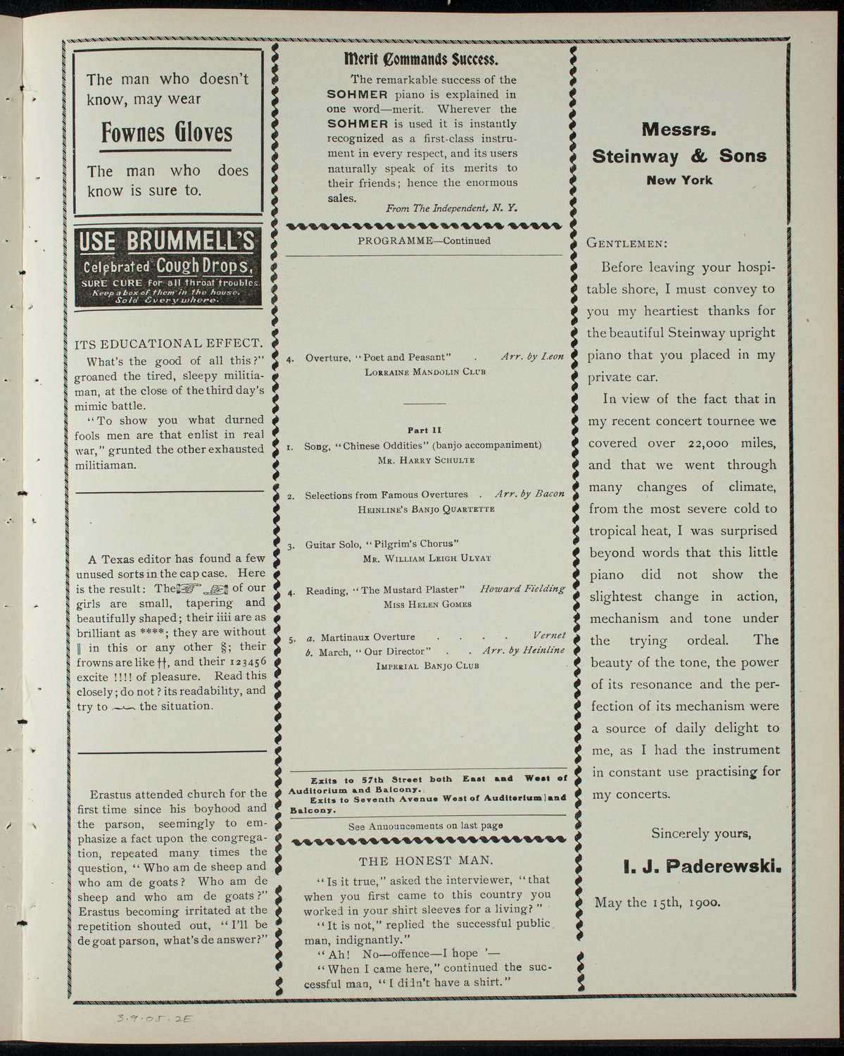 Charles Heinline's Sixth Annual Banjo, Mandolin and Guitar Concert, March 9, 1905, program page 3